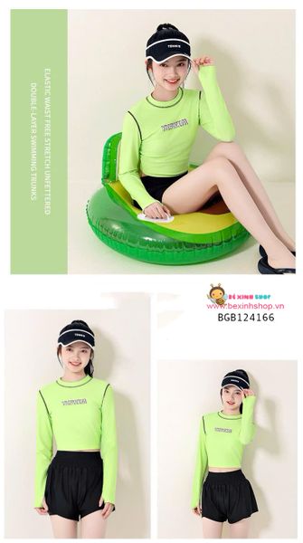 Set bơi QCCC áo croptop phối quần short thể thao size đại cồ (35 - 60kg) dễ thương cho bé gái BGB124166