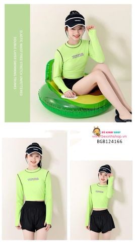 Set bơi QCCC áo croptop phối quần short thể thao size đại cồ (35 - 60kg) dễ thương cho bé gái BGB124166