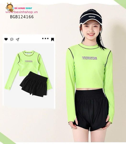 Set bơi QCCC áo croptop phối quần short thể thao size đại cồ (35 - 60kg) dễ thương cho bé gái BGB124166