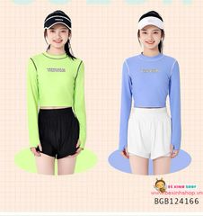 Set bơi QCCC áo croptop phối quần short thể thao size đại cồ (35 - 60kg) dễ thương cho bé gái BGB124166