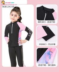 Set bơi QCCC tay dài quần dài phối họa tiết phong cách thể thao size đại (20 - 45kg) dễ thương cho bé gái BGB124168