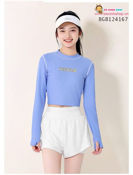 Set bơi QCCC áo croptop phối quần short thể thao size đại cồ (35 - 60kg) dễ thương cho bé gái BGB124166