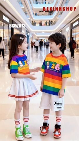 Bộ Đồ Cầu Vồng IN NGỰA 2026 Cho Bé Trai & Bé Gái Mang Đôi, Làm Đồng Phục BXG2073