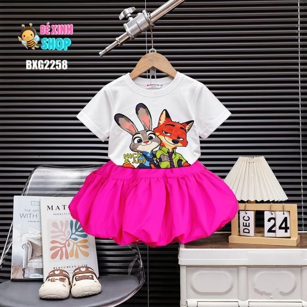 Set áo Zootopia chân váy bí bé gái BXG2258