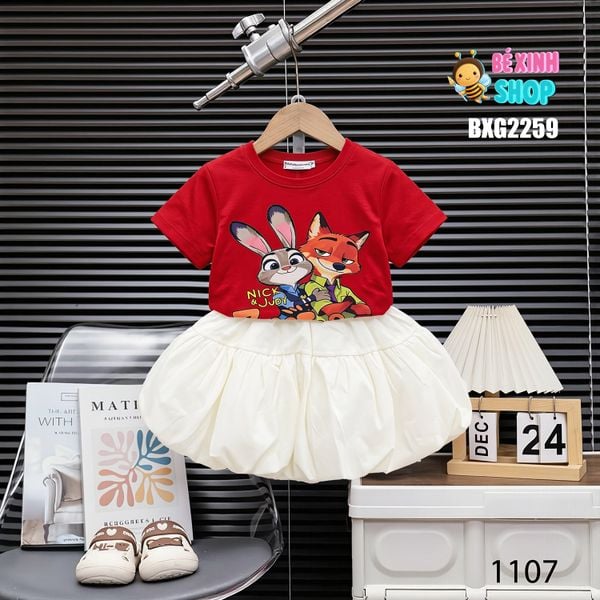 Set áo Zootopia chân váy bí bé gái BXG2258