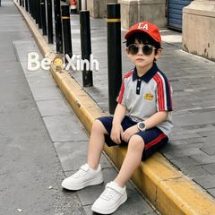 Set áo thun polo phối viền in chữ VIỆT NAM thanh lịch cho bé trai nhà BÉ Xinh BXG2543