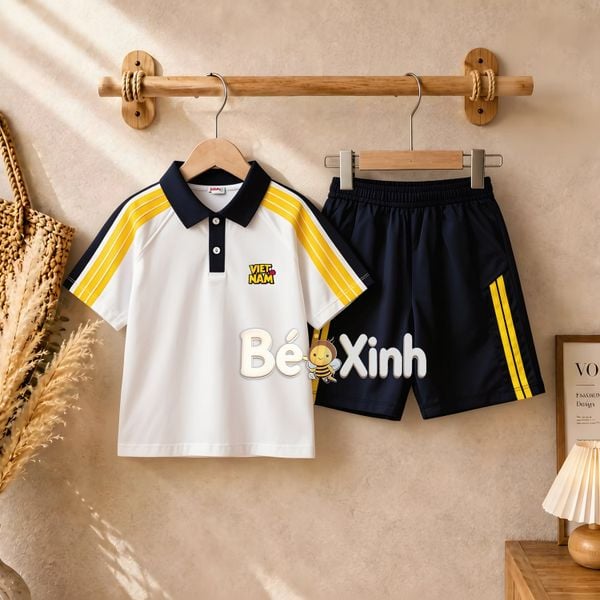 Set áo thun polo phối viền in chữ VIỆT NAM thanh lịch cho bé trai nhà BÉ Xinh BXG2543