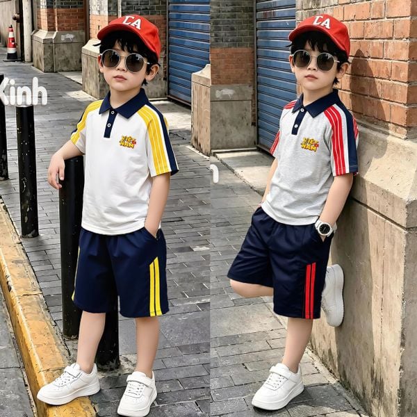 Set áo thun polo phối viền in chữ VIỆT NAM thanh lịch cho bé trai nhà BÉ Xinh BXG2543
