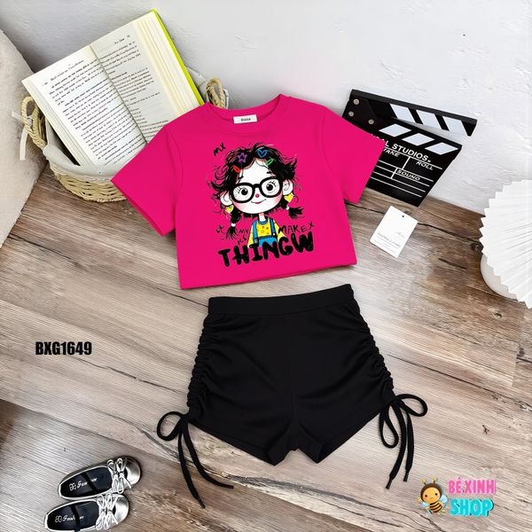 Set áo croptop quần rút dây dễ thương cho bé gái Tập Nhảy, Tập Erobic, Thể Dục BXG1649