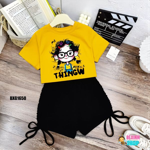 Set áo croptop quần rút dây dễ thương cho bé gái Tập Nhảy, Tập Erobic, Thể Dục BXG1649