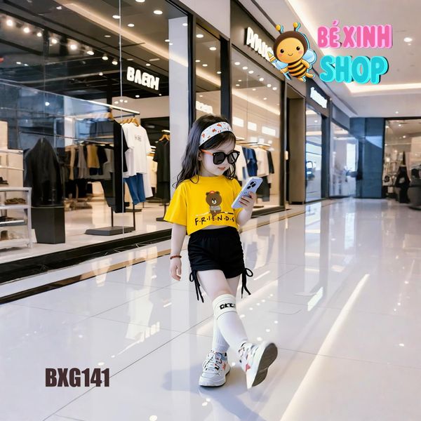 Set áo croptop quần rút dây dễ thương cho bé gái Tập Nhảy, Tập Erobic, Thể Dục BXG1649