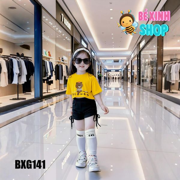 Set áo croptop quần rút dây dễ thương cho bé gái Tập Nhảy, Tập Erobic, Thể Dục BXG1649