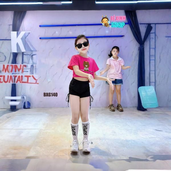 Set áo croptop quần rút dây dễ thương cho bé gái Tập Nhảy, Tập Erobic, Thể Dục BXG1649