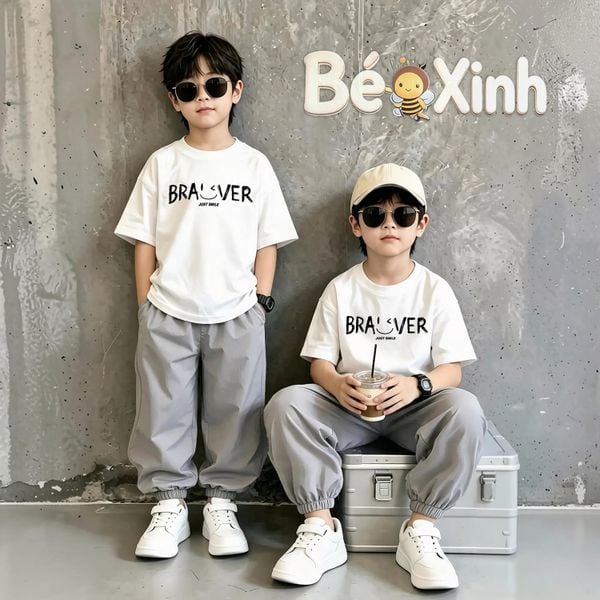 Set áo thun BRAVCE quần bomber nhà Bé Xinh cực yêu cho bé trai BXG2458