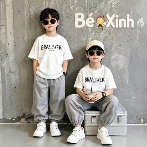 Set áo thun BRAVCE quần bomber nhà Bé Xinh cực yêu cho bé trai BXG2458