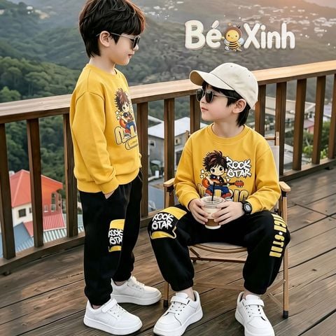 Set Thu đông dài tay Rockstar quần jogger túi hộp nhà Bé Xinh cho bé trai BXG2516