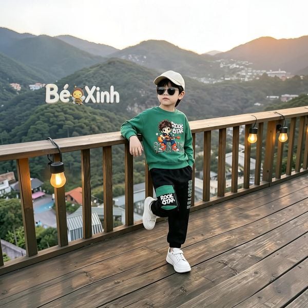 Set Thu đông dài tay Rockstar quần jogger túi hộp nhà Bé Xinh cho bé trai BXG2516