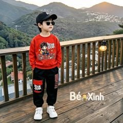 Set Thu đông dài tay Rockstar quần jogger túi hộp nhà Bé Xinh cho bé trai BXG2516