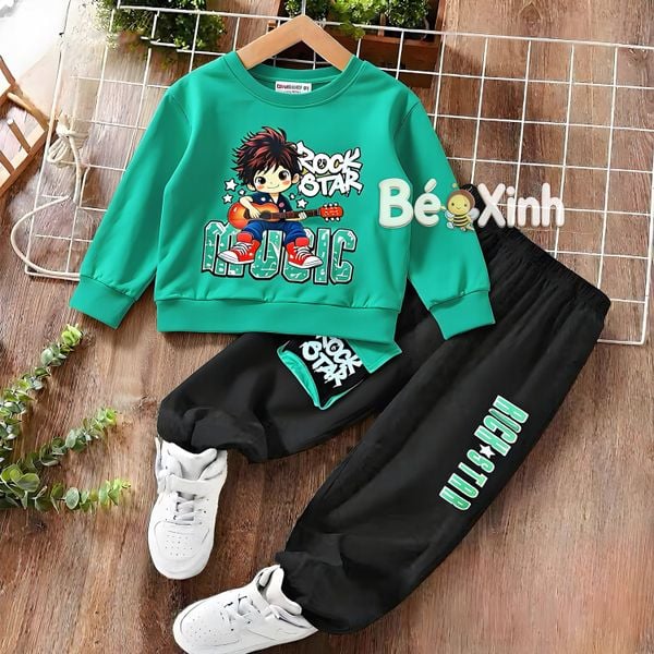 Set Thu đông dài tay Rockstar quần jogger túi hộp nhà Bé Xinh cho bé trai BXG2516