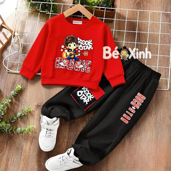Set Thu đông dài tay Rockstar quần jogger túi hộp nhà Bé Xinh cho bé trai BXG2516