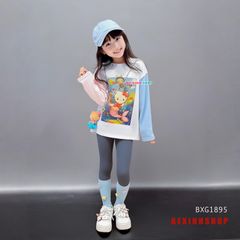 Set áo dài tay Hello Kitty Tiên Cá Quần legging dài Thu Đông Đáng Yêu Cho Bé Gái BXG1895