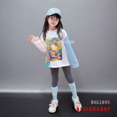 Set áo dài tay Hello Kitty Tiên Cá Quần legging dài Thu Đông Đáng Yêu Cho Bé Gái BXG1895