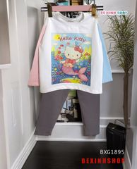 Set áo dài tay Hello Kitty Tiên Cá Quần legging dài Thu Đông Đáng Yêu Cho Bé Gái BXG1895