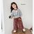 Set áo dài tay Mèo Tiểu thư quần suông caro dễ thương cho bé gái đi học BXG1869