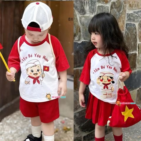 Bộ đồng phục bé trai & bé gái chơi lễ in Em bé yêu nước BXG1804