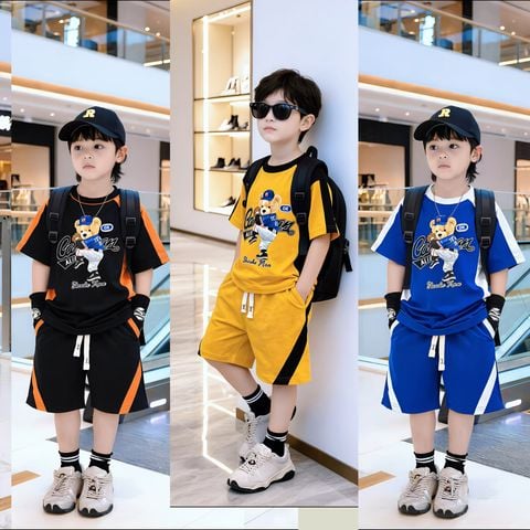 Bộ thun Hiphop bé trai in gấu Bóng Chày BXG2215