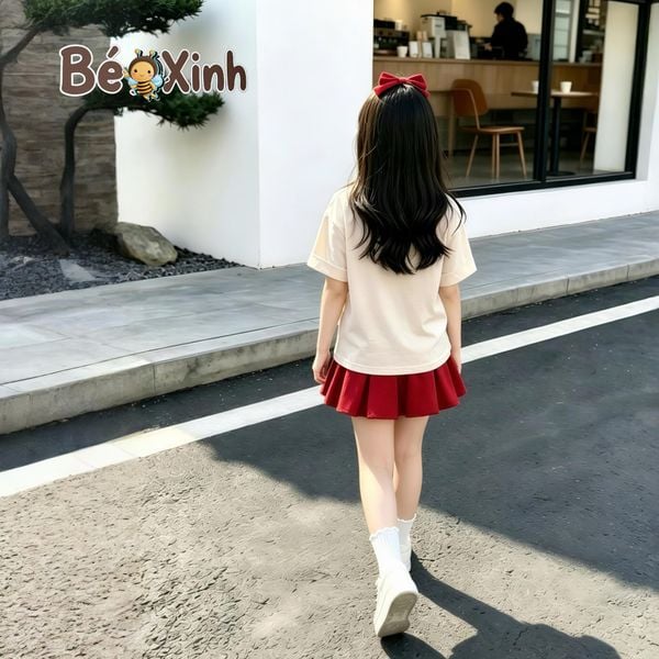 Set áo phông Hello Kitty PHỐI chân váy xếp ly dễ thương cho bé gái BXG2400