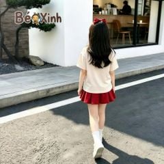 Set áo phông Hello Kitty PHỐI chân váy xếp ly dễ thương cho bé gái BXG2400