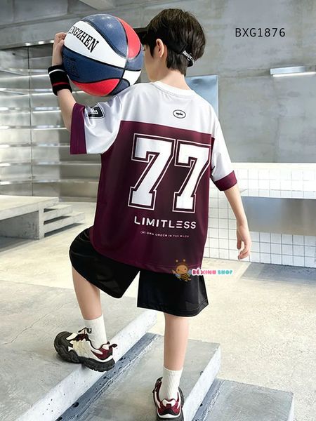 Bộ thun Hiphop thể thao số 77 dễ thương cho bé trai BXG1875 - Thời trang phong cách Thể thao cho Nam Trẻ Em