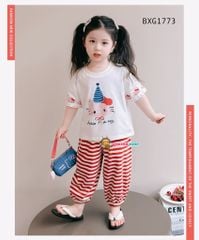 Bộ áo thun Hello Kitty Quần sọc ống thụng dễ thương cho bé gái BXG1773
