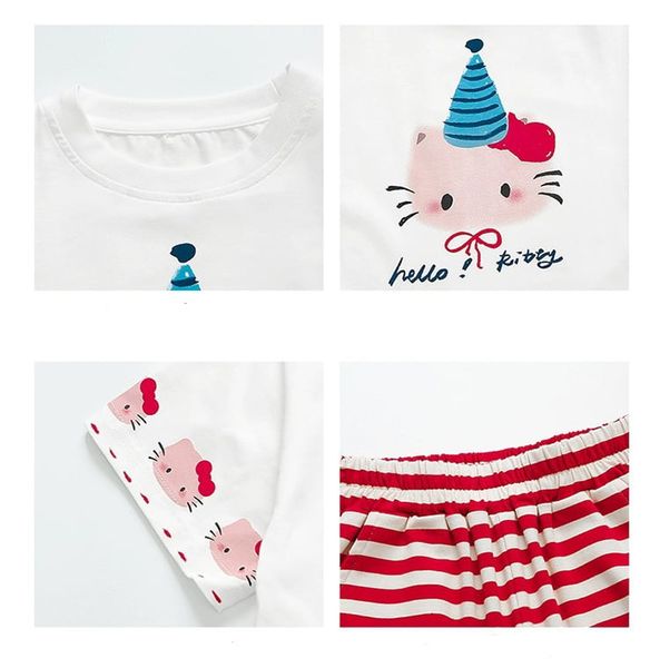 Bộ áo thun Hello Kitty Quần sọc ống thụng dễ thương cho bé gái BXG1773