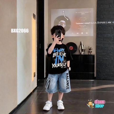 Set jeans bé trai áo in chữ ALWAYS quần túi hộp BXG2064