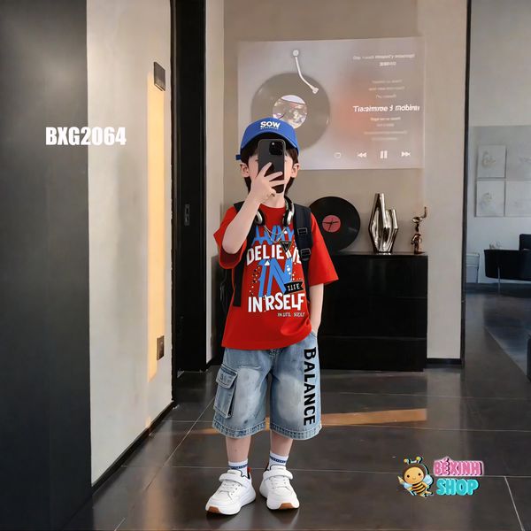 Set jeans bé trai áo in chữ ALWAYS quần túi hộp BXG2064