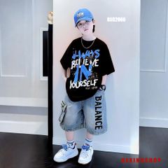 Set jeans bé trai áo in chữ ALWAYS quần túi hộp BXG2064