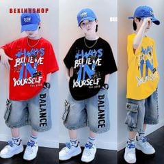 Set jeans bé trai áo in chữ ALWAYS quần túi hộp BXG2064