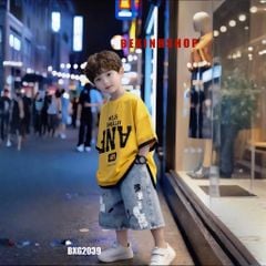 Set đồ bé trai áo in chữ loang ANF quần jeans phom rộng BXG2039