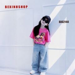 Set jean bé gái in NGỰA HOA quần dài BXG2144