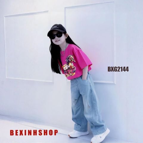 Set jean bé gái in NGỰA HOA quần dài BXG2144