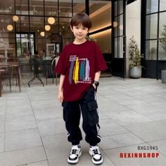 Set áo vạch sơn quần kaki jogger túi hộp đẹp cho bé trai đi chơi BXG1944