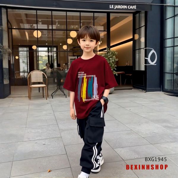 Set áo vạch sơn quần kaki jogger túi hộp đẹp cho bé trai đi chơi BXG1944