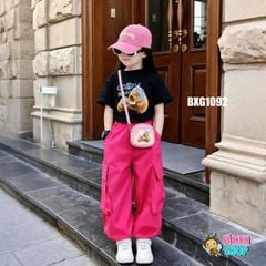 Bộ áo rút dây CapyBara quần kaki jogger túi hộp dễ thương cho bé gái đi chơi, học nhảy BXG1092