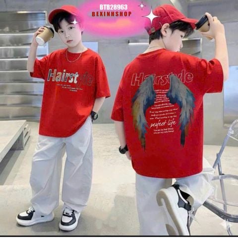 Set áo thun đôi cánh phối chữ Hairstyle quần kaki dài cực ngầu cho bé trai BTB28963