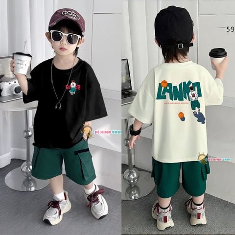 Set áo Lanko quần kaki túi hộp dễ thương cho bé trai đi học, đi chơi BXG1859