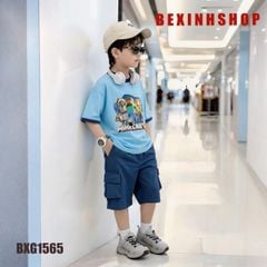 Set áo thun in MineCaft quần túi hộp dễ thương cho bé trai đi học, đi chơi BXG1565