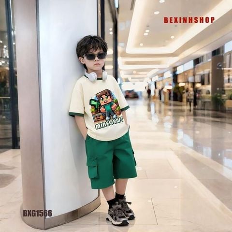 Set áo thun in MineCaft quần túi hộp dễ thương cho bé trai đi học, đi chơi BXG1565