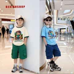Set áo thun in MineCaft quần túi hộp dễ thương cho bé trai đi học, đi chơi BXG1565